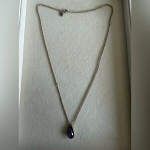 Vintage Avon Blue Teardrop Necklace | Signed | Dainty Gold Tone Chain